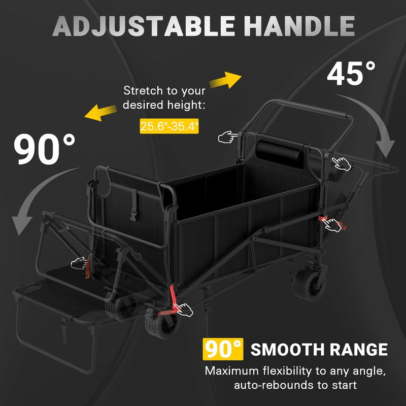 2-in-1 Collapsible Garden Wagon & Beach Chair – 650lbs Heavy Duty Folding Utility Cart with All-Terrain Wheels for Camping, Grocery & Outdoor Use