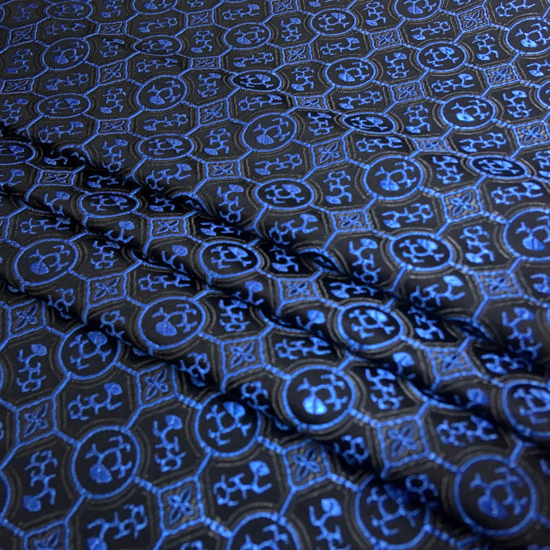 French Style Black & Blue Satin Brocade – Shiny Jacquard Embroidered